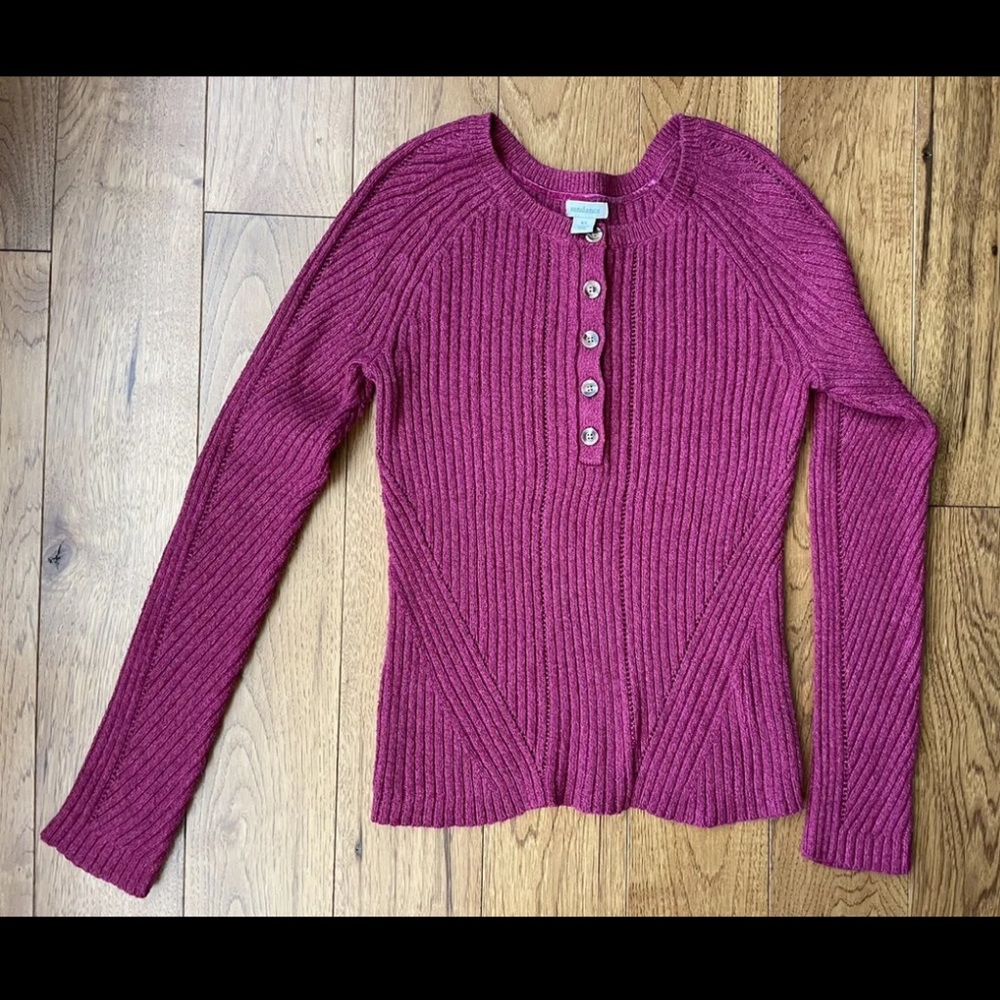 Sundance Scalloped Knit Maroon Sweater Size XS